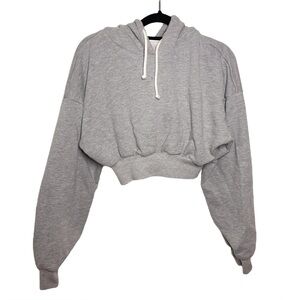 NIA Gray Athleisure Lounge Pullover Cropped Hoodie Sweatshirt Small